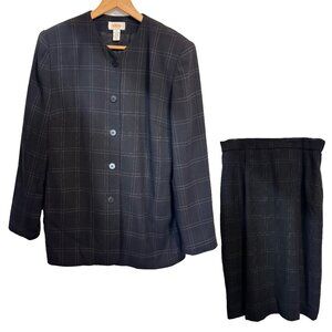 Talbots Black Windowpane Blazer & Skirt Suit Set Size 10 Classic Career